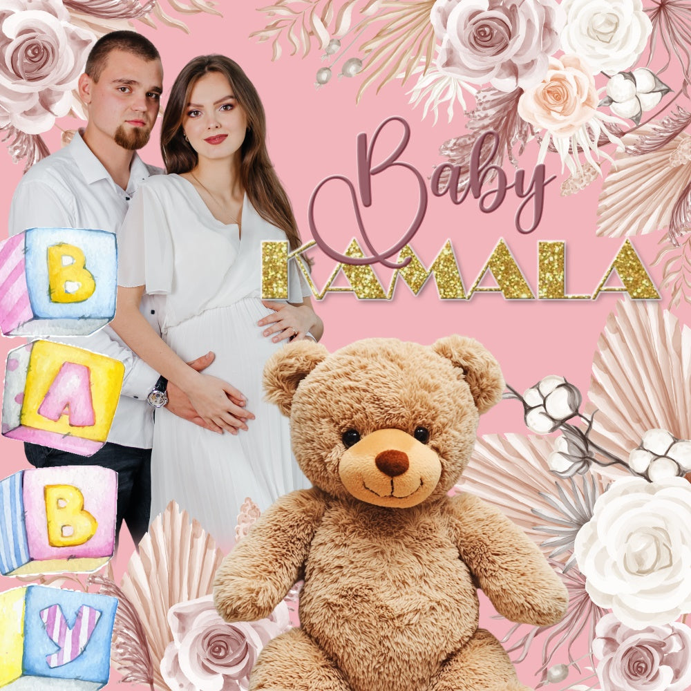 Toiles de fond Baby Shower Ours en Peluche Floral Personnalisées BRP6-8