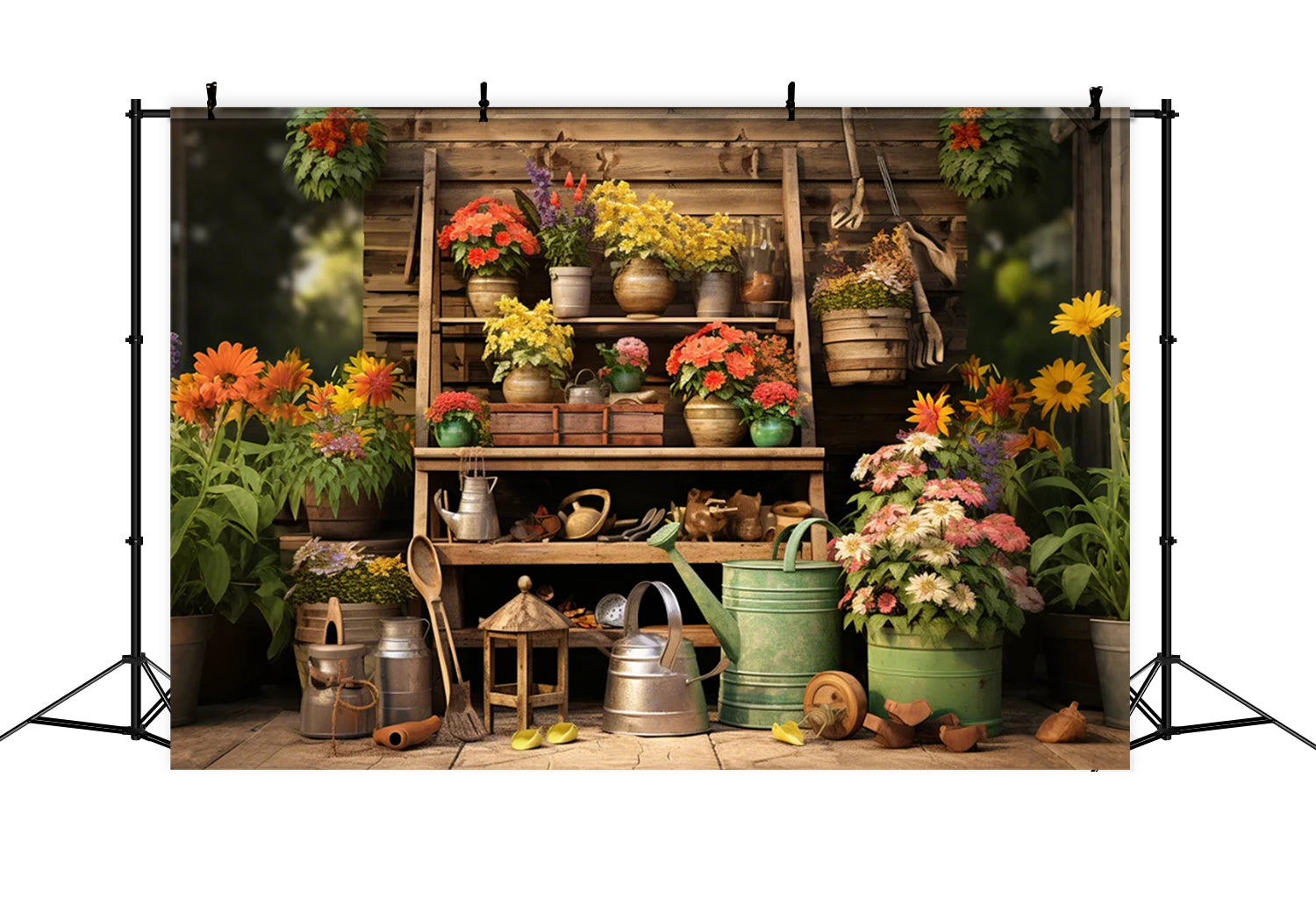 Toile de fond d'étagère à outils avec fleurs d'automne BRP7-107