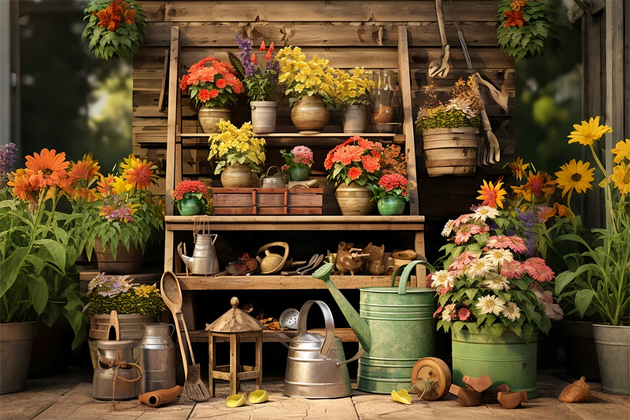 Toile de fond d'étagère à outils avec fleurs d'automne BRP7-107