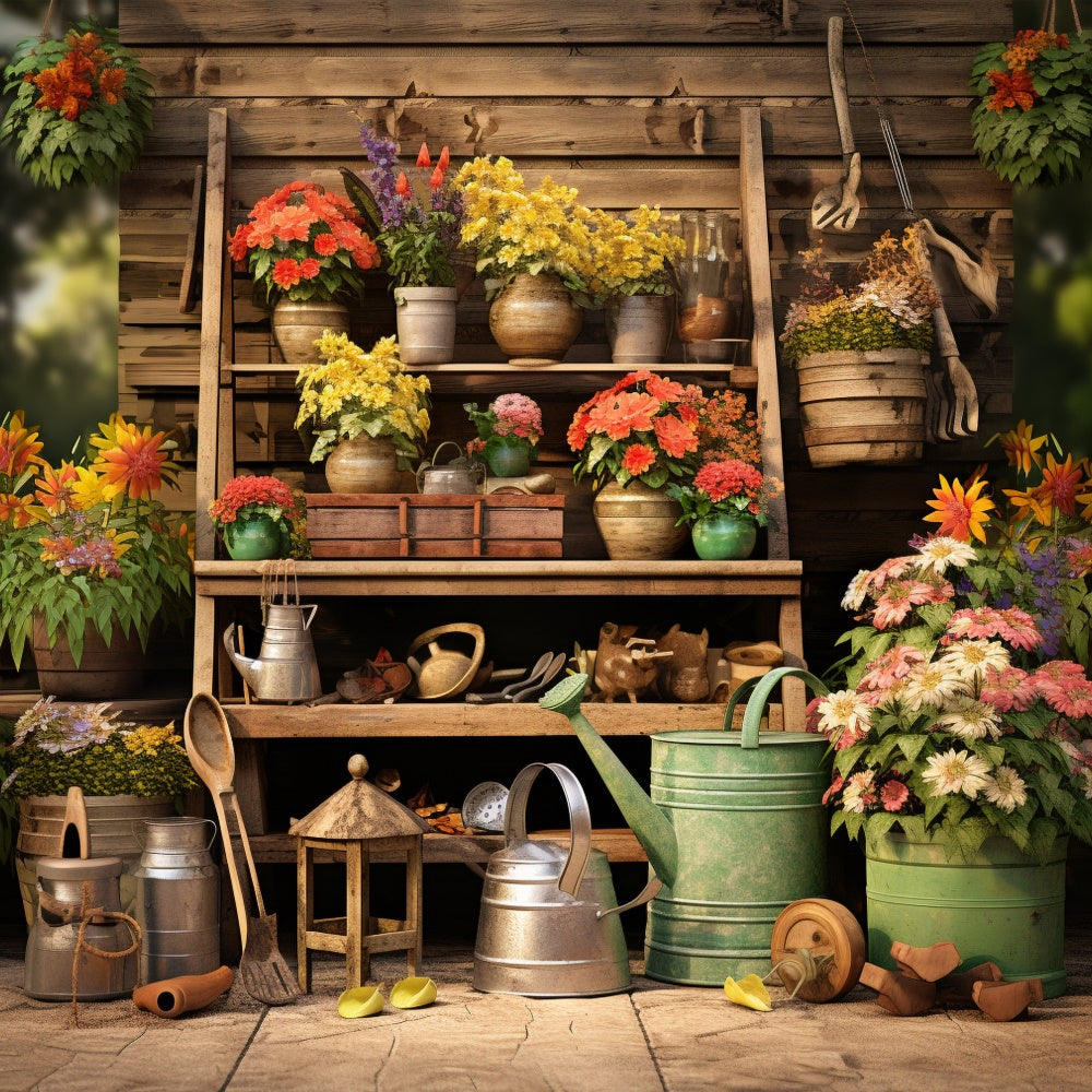 Toile de fond d'étagère à outils avec fleurs d'automne BRP7-107