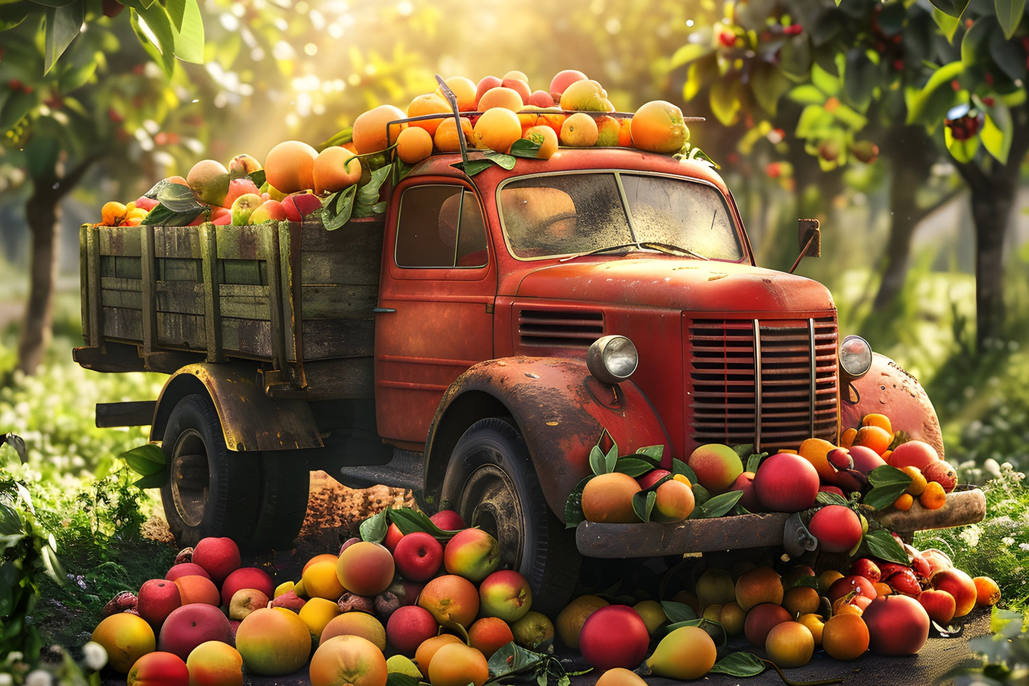 Toile de fond de voiture avec récolte de pommes d'automne BRP7-110