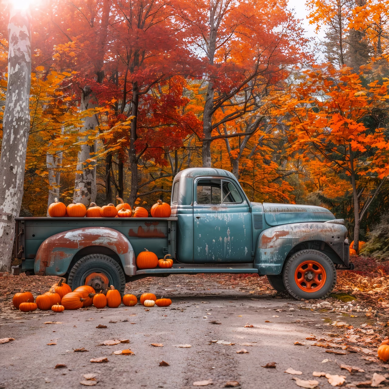 Toile de fond de camion avec érable et citrouilles d'automne BRP7-112