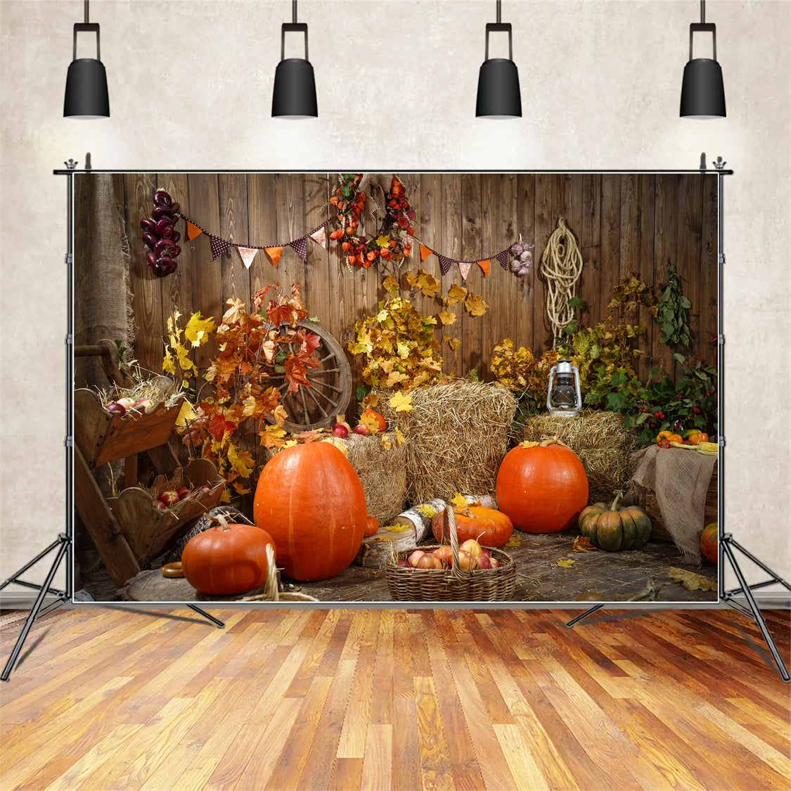 Toile de fond de récolte d'automne avec citrouilles BRP7-117