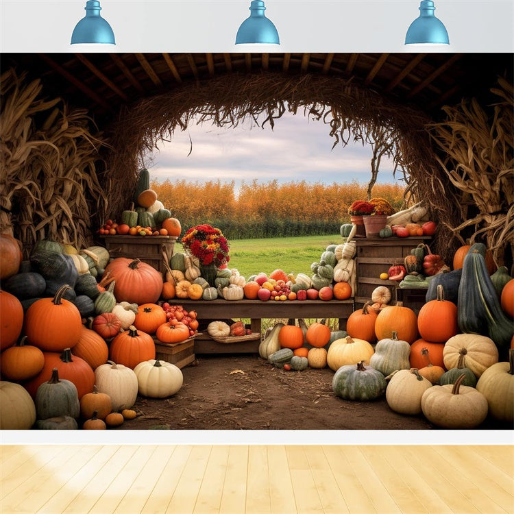 Toile de fond de ferme de citrouilles d'automne BRP7-122