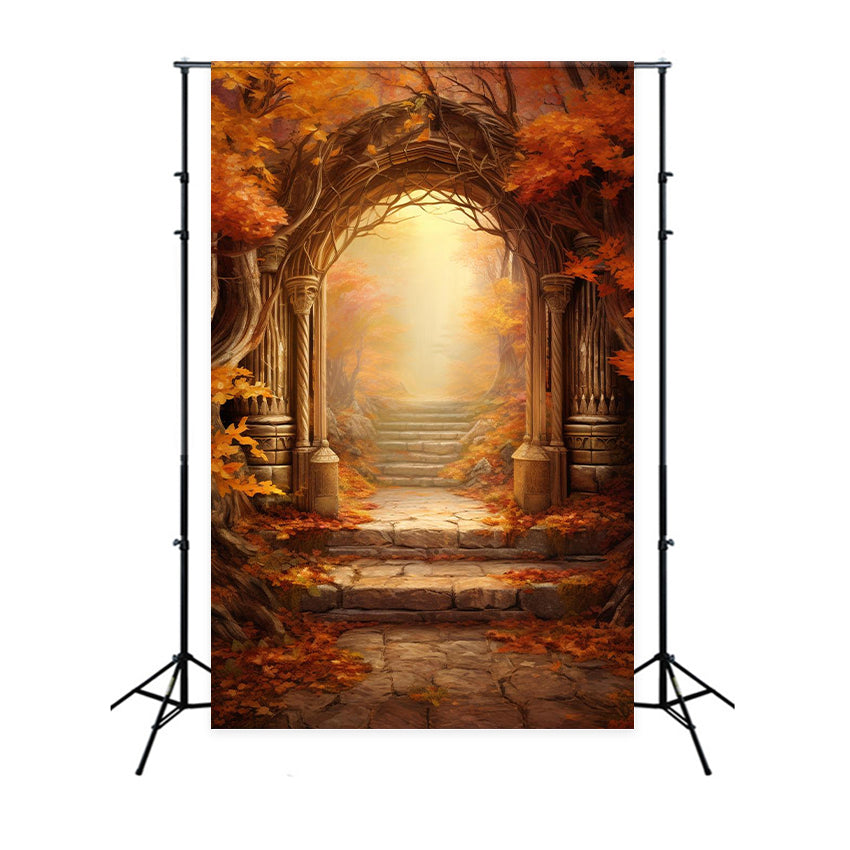 Toile de fond d'arc avec feuille d'érable dorée d'automne BRP7-124
