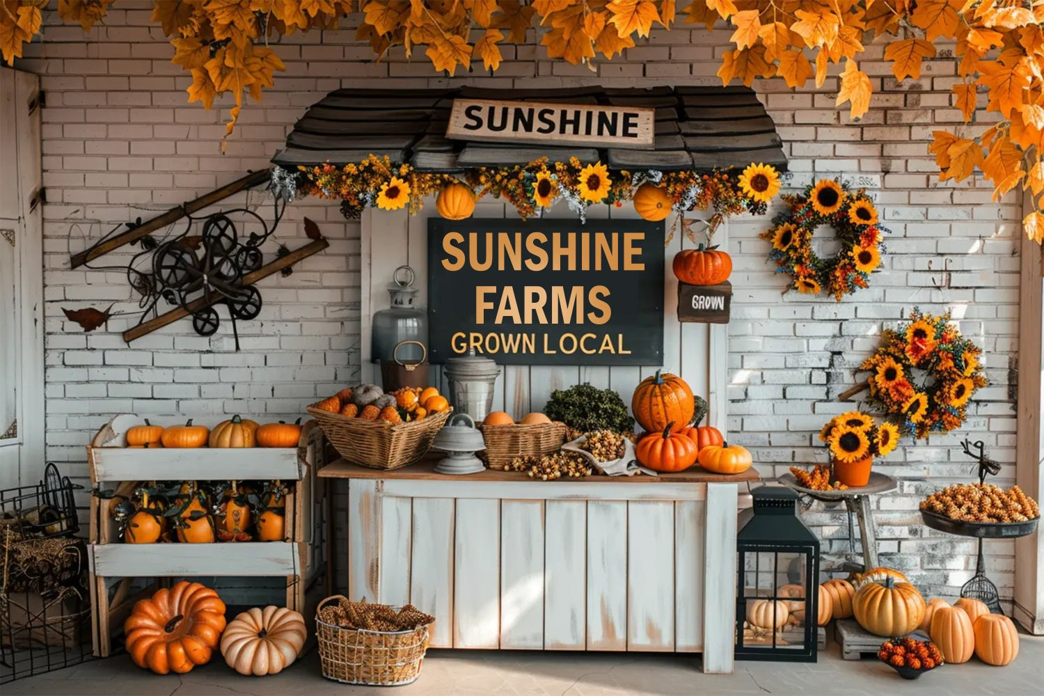 Toile de fond de marché avec petites citrouilles en automne BRP7-158