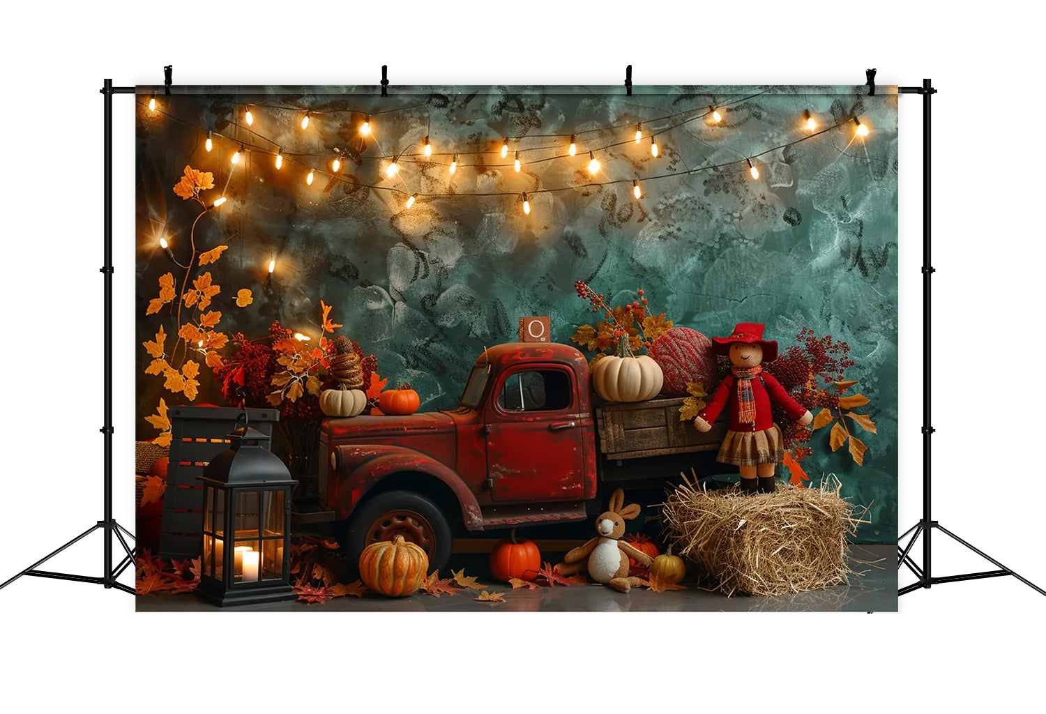 Toile de fond de camion rouge rempli de citrouilles en automne BRP7-159