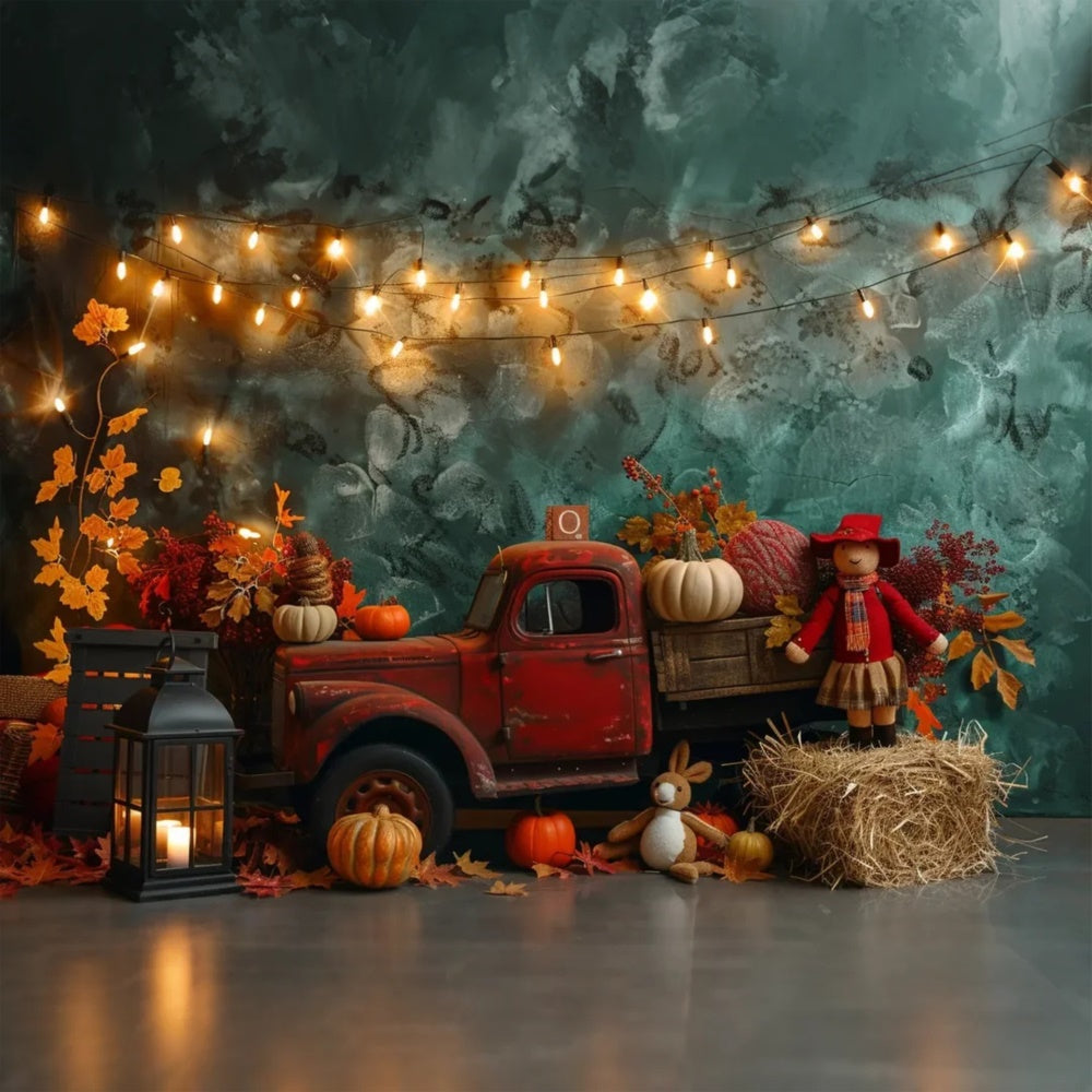 Toile de fond de camion rouge rempli de citrouilles en automne BRP7-159