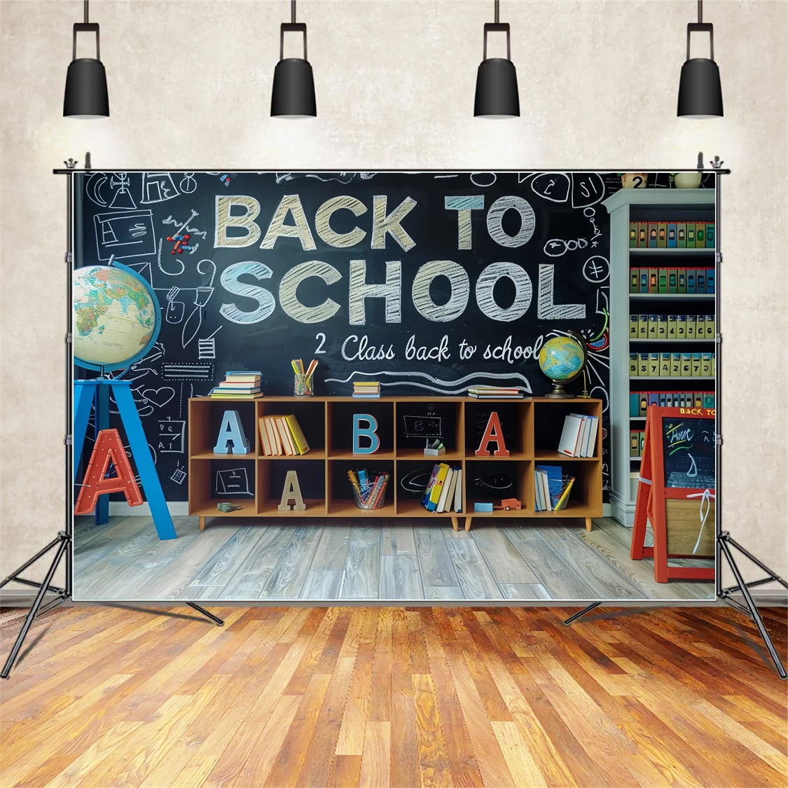 Toile de Fond Retour à l'École Étagère d'Étude avec Globe BRP7-172