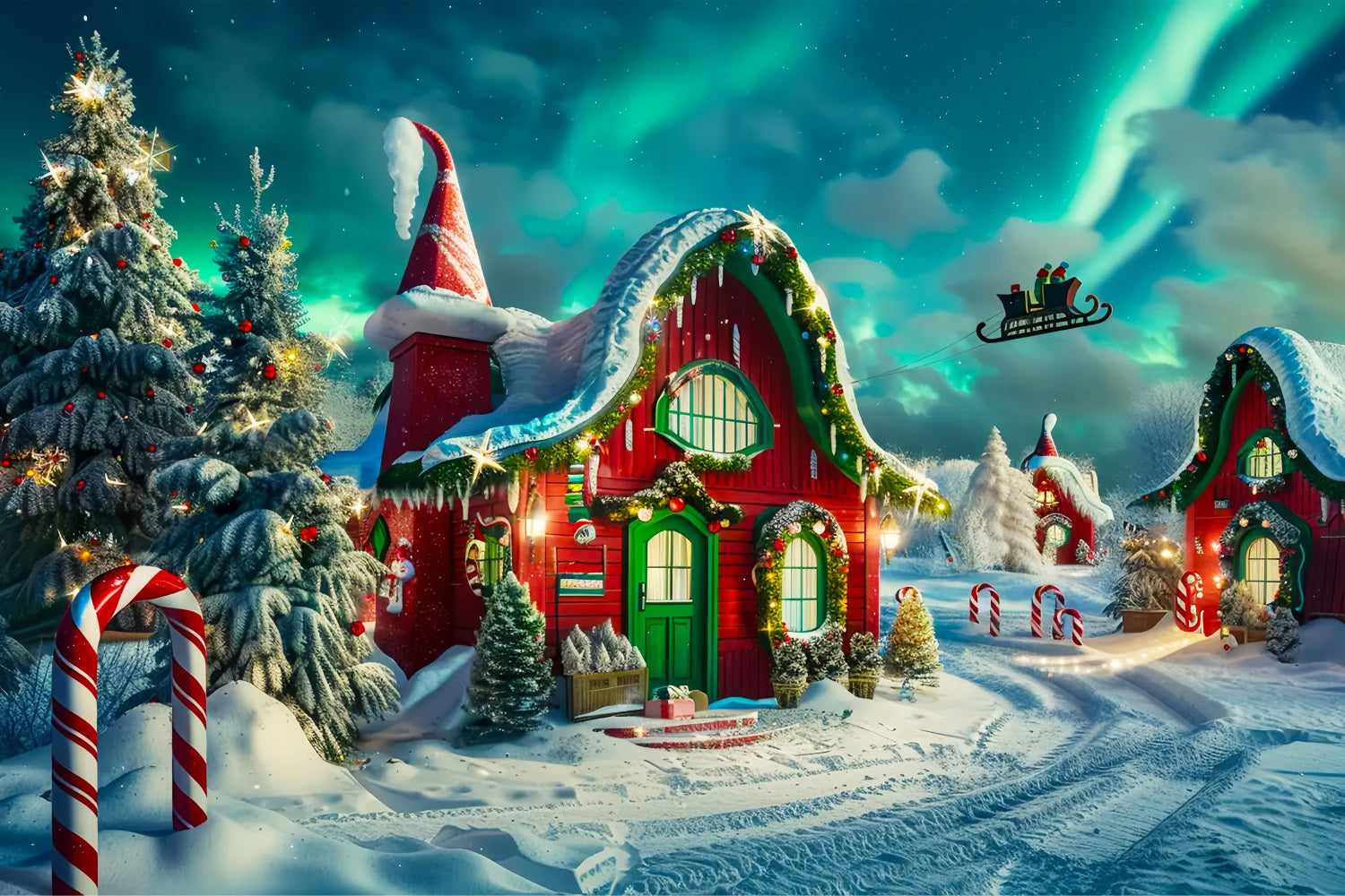 Toile de fond de Maison des Lutins avec Aurore de Noël BRP7-218