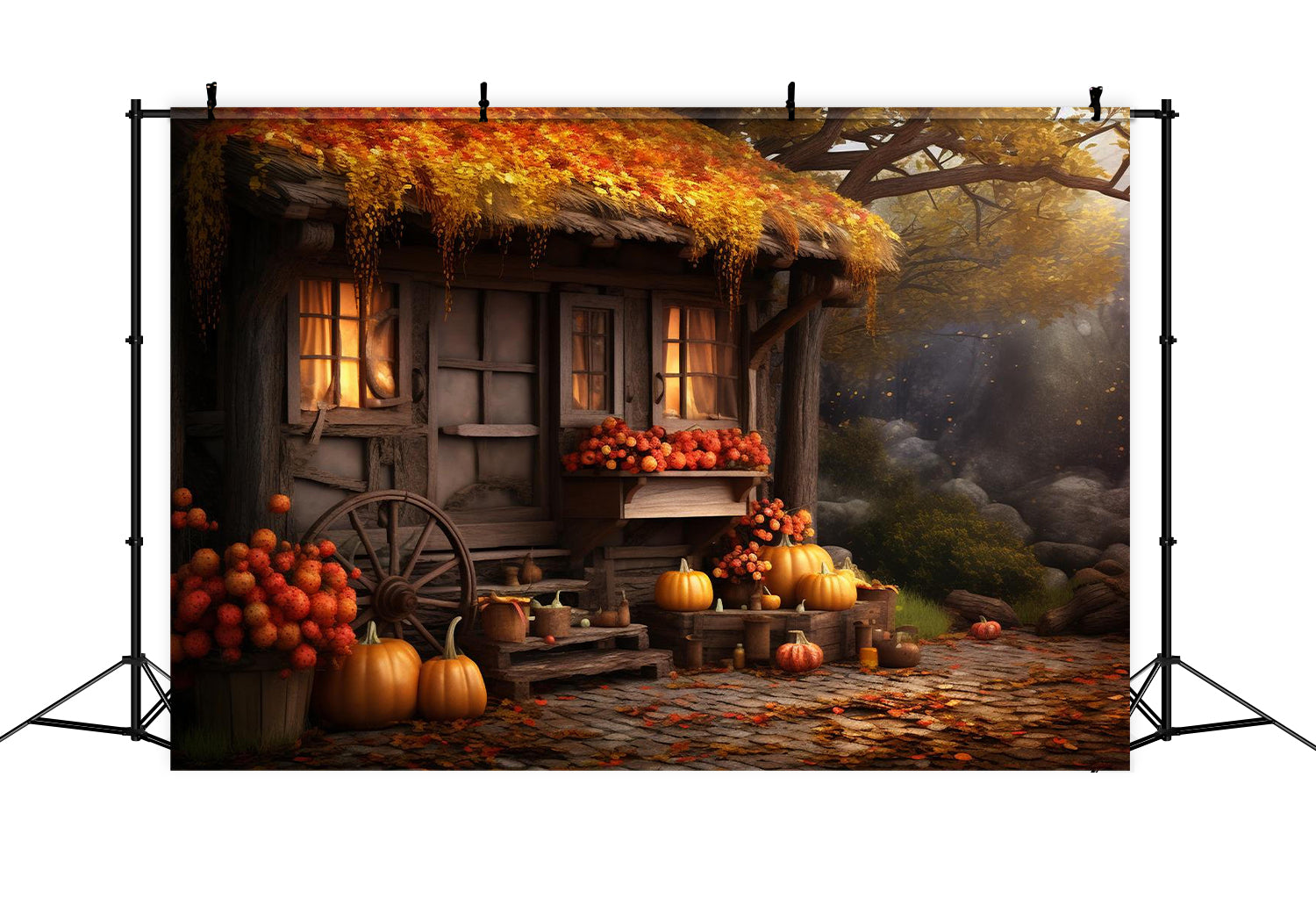 Toile de fond de vieille maison de citrouilles d'automne pour la photographie BRP7-73