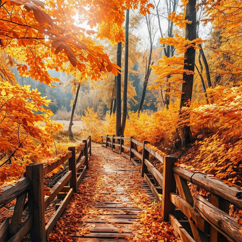 Toile de fond de pont en bois brun avec érable rouge d'automne BRP7-83
