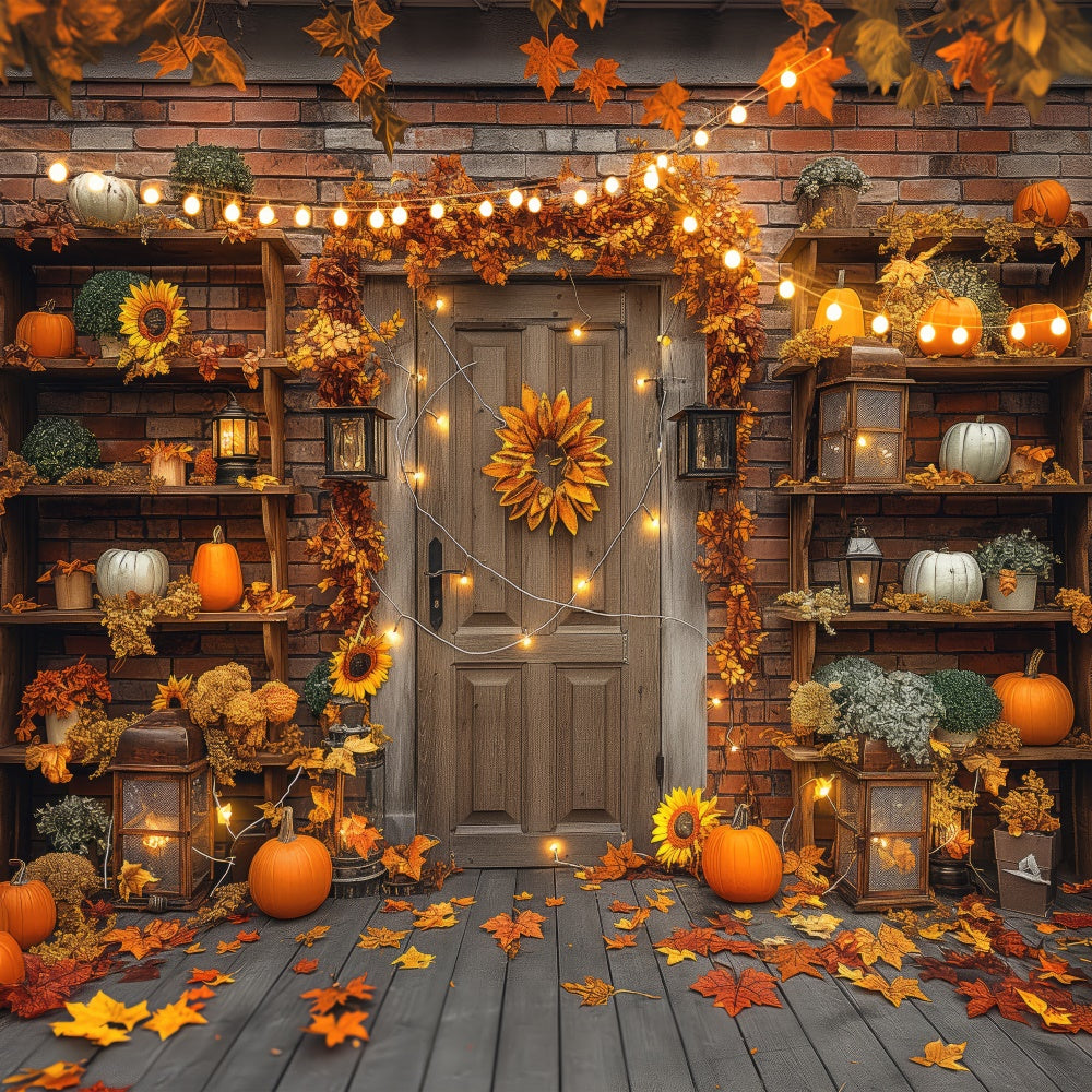 Toile de fond de porte avec citrouilles et lampe en automne BRP7-90