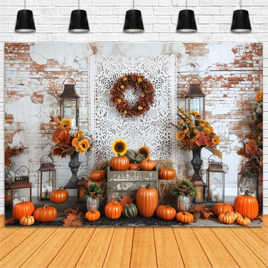 Toile de fond de mur de briques avec tournesols d'automne BRP7-91