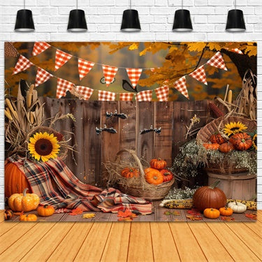 Toile de fond de nourriture avec tournesols et bois en automne BRP7-94
