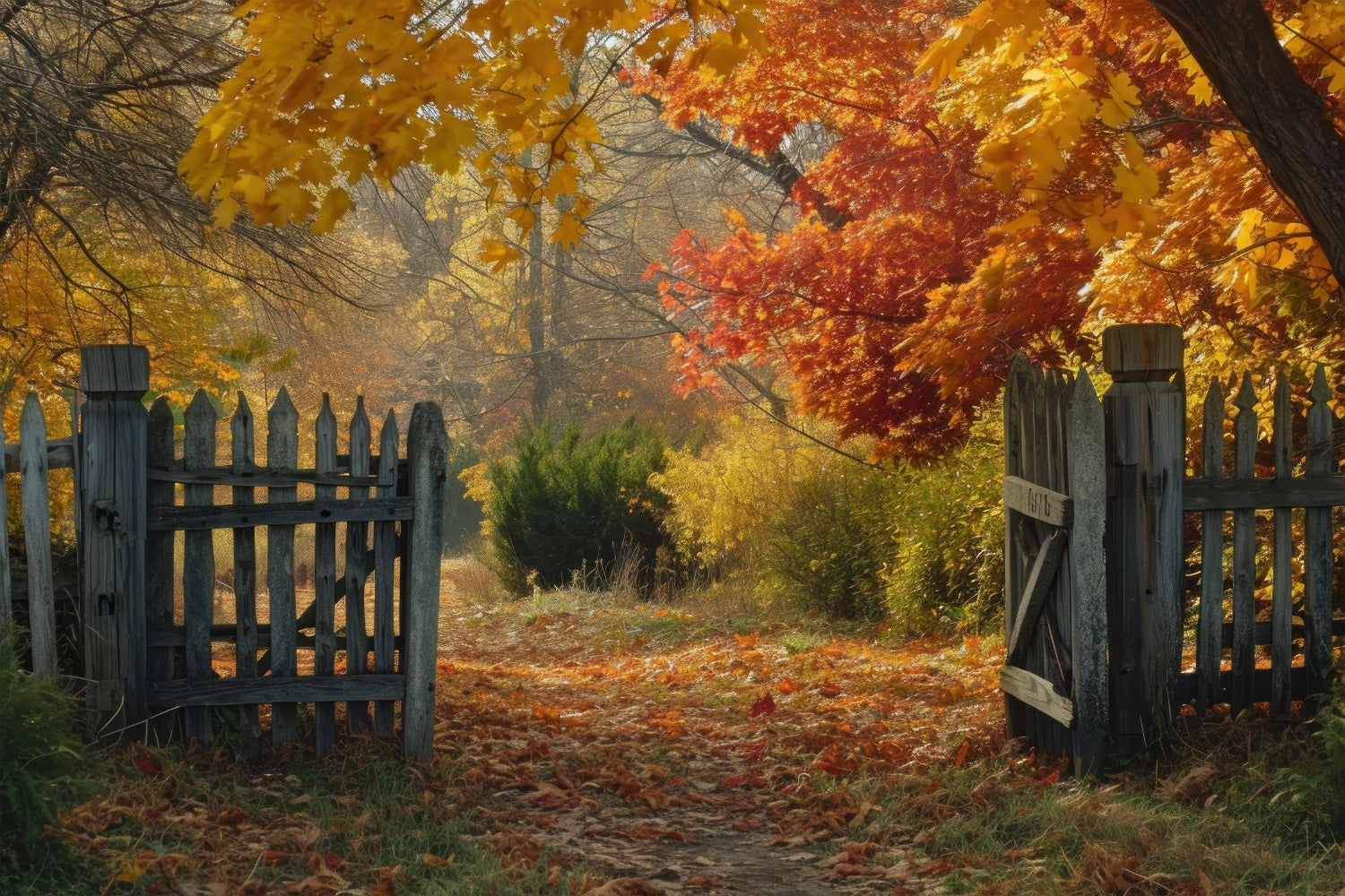 Toile de fond de clôture avec érable rouge en automne pour la photographie BRP7-95