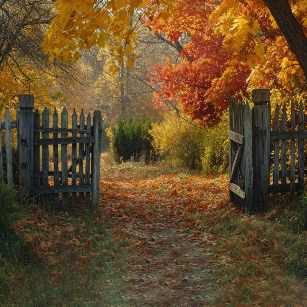 Toile de fond de clôture avec érable rouge en automne pour la photographie BRP7-95