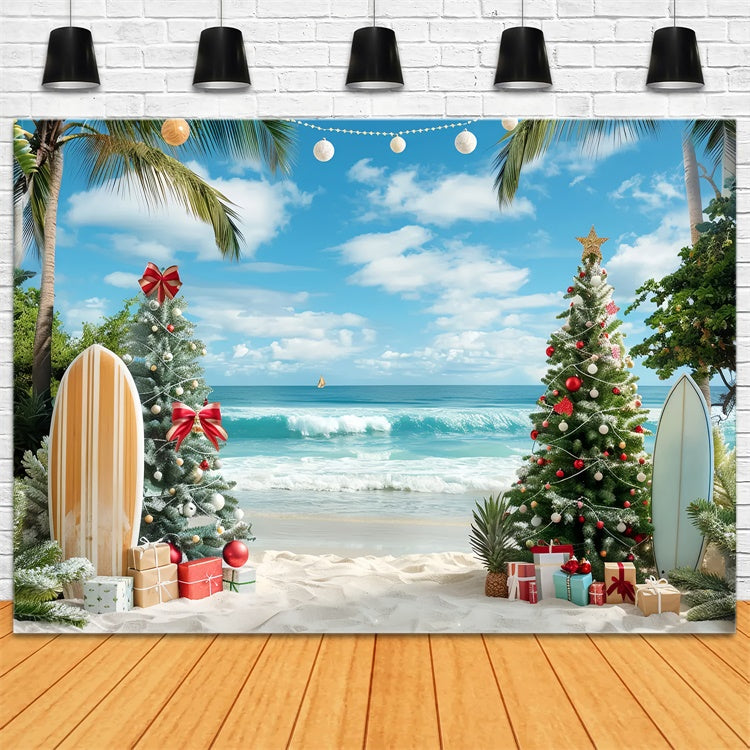 Toile de fond de Noël avec Palmiers et Surf BRP8-1