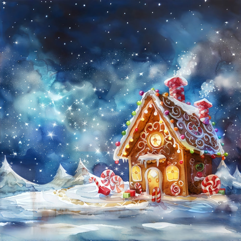 Toile de Fond Chalet en Pain d'Épices sous les Étoiles de Noël BRP8-110