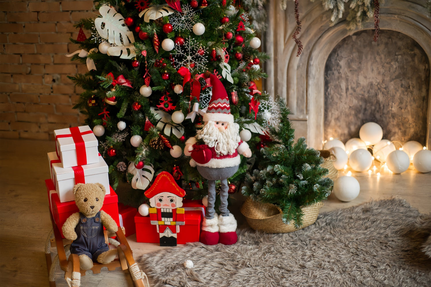 Toile de Fond Arbre de Noël avec Père Noël et Casse-Noisette BRP8-112