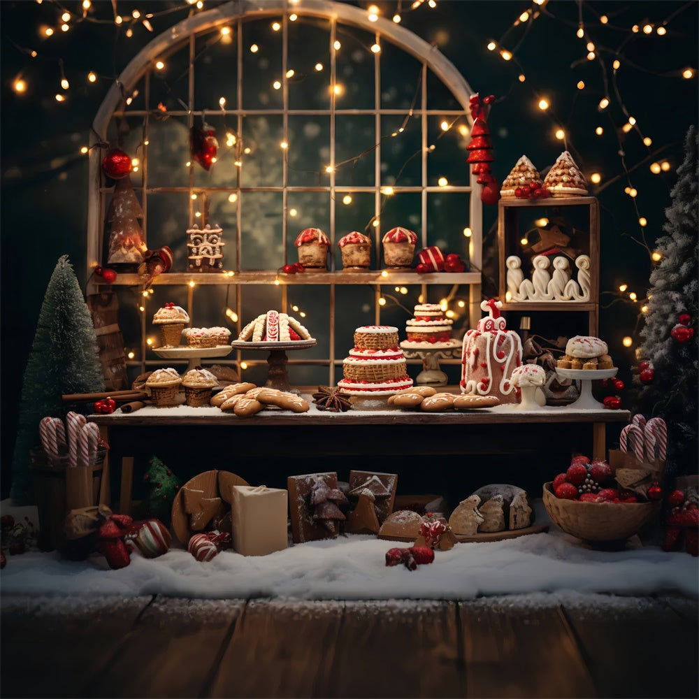 Toile de Fond Table de Desserts avec Lumières de Noël BRP8-129