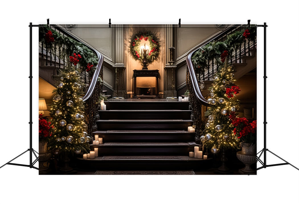Toile de Fond Escalier avec Guirlande Élégante de Noël BRP8-134