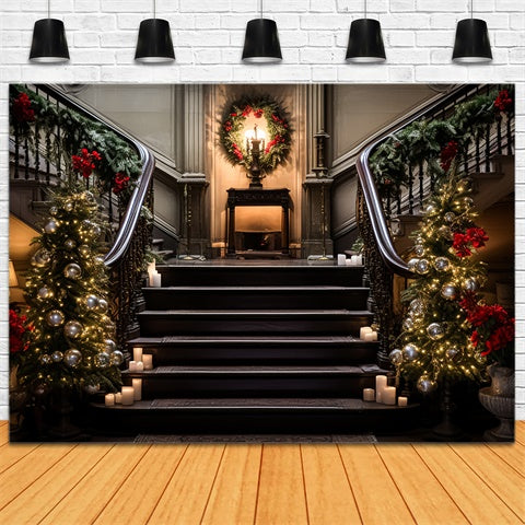 Toile de Fond Escalier avec Guirlande Élégante de Noël BRP8-134