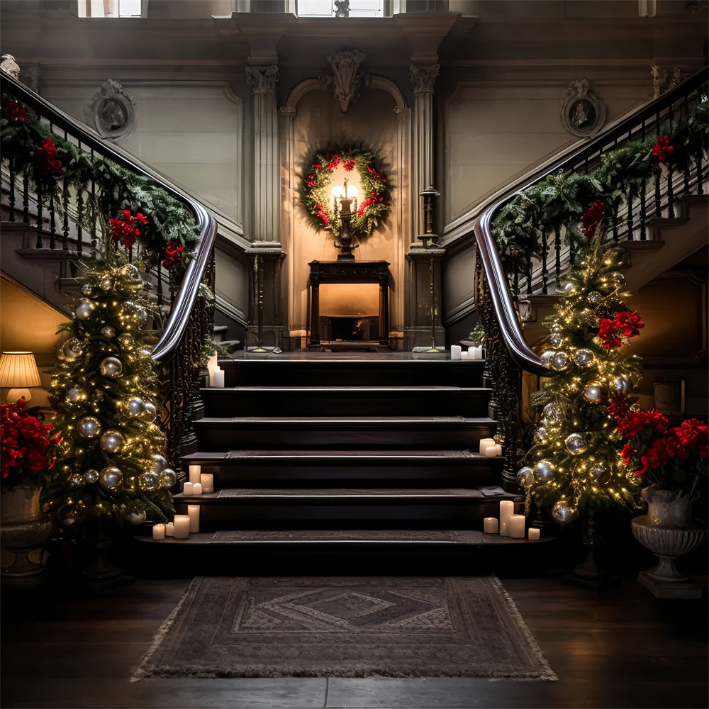 Toile de Fond Escalier avec Guirlande Élégante de Noël BRP8-134