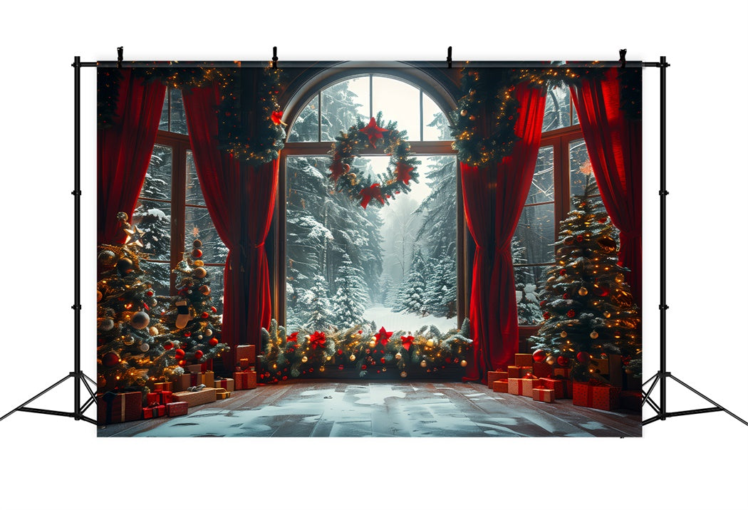 Toile de Fond Pays des Merveilles Hivernal à Travers la Fenêtre de Noël BRP8-143