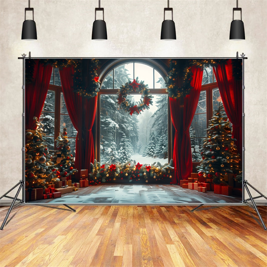 Toile de Fond Pays des Merveilles Hivernal à Travers la Fenêtre de Noël BRP8-143