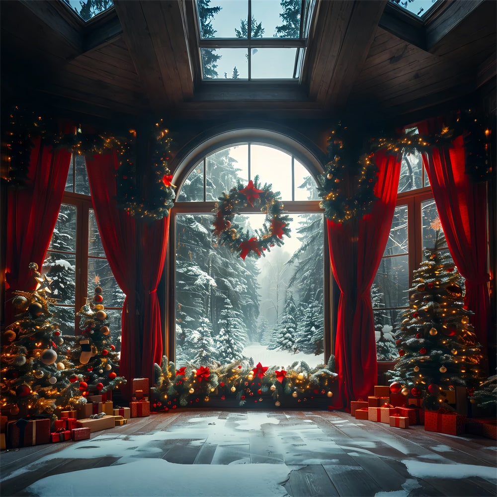 Toile de Fond Pays des Merveilles Hivernal à Travers la Fenêtre de Noël BRP8-143