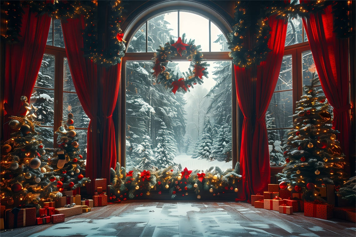 Toile de Fond Pays des Merveilles Hivernal à Travers la Fenêtre de Noël BRP8-143