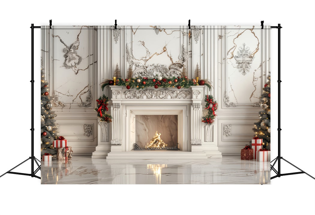 Toile de Fond Élégance en Marbre Blanc de Noël BRP8-144