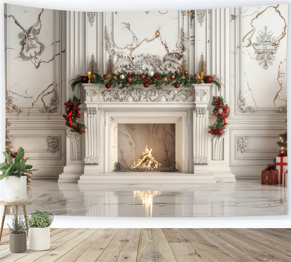 Toile de Fond Élégance en Marbre Blanc de Noël BRP8-144