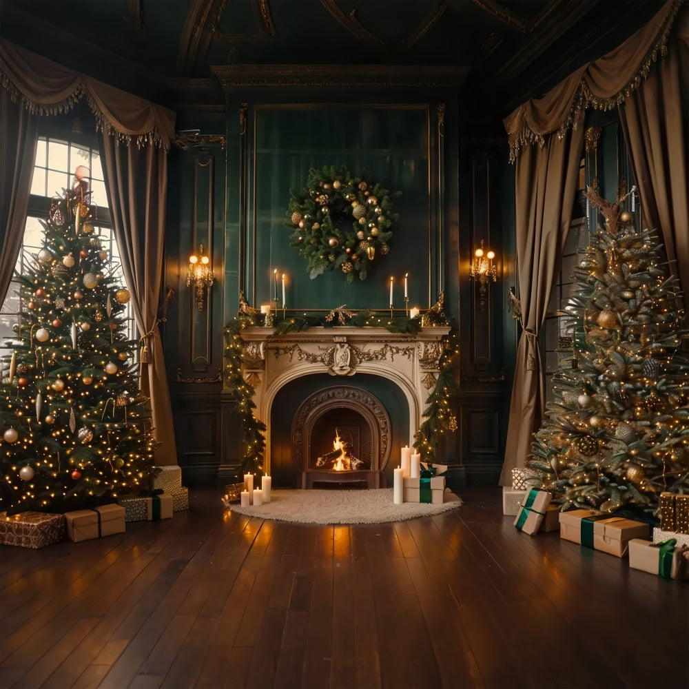 Toile de fond de Cheminée Illuminée par des Bougies de Noël BRP8-14