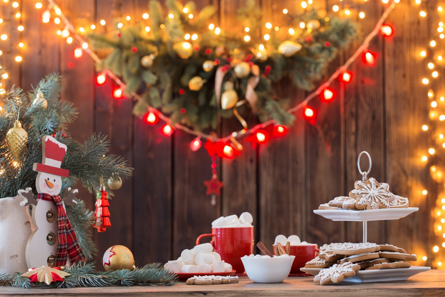 Toile de Fond Lumières Chaleureuses et Friandises de Noël BRP8-151