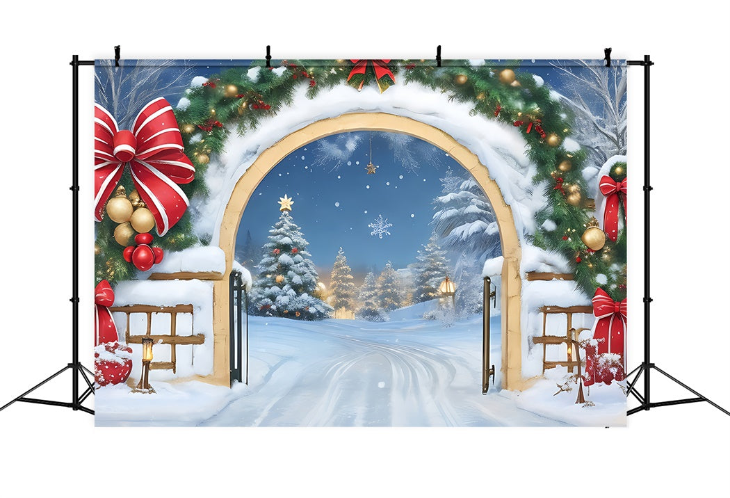 Toile de Fond Sentier Enneigé avec Arche de Noël BRP8-162
