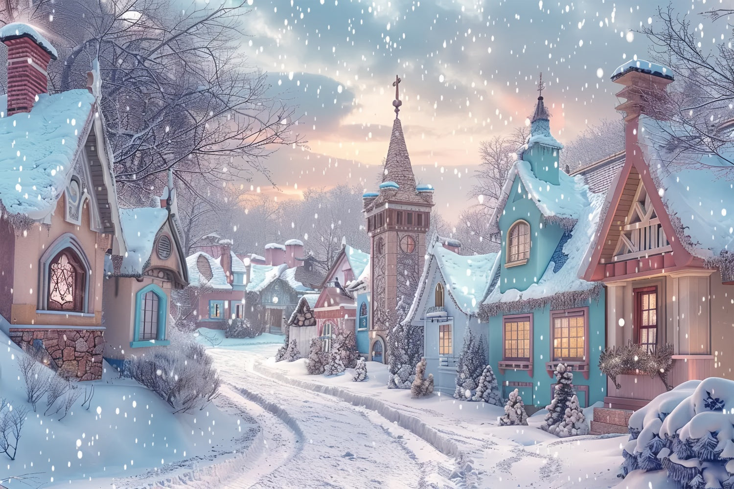 Toile de fond de Village de Conte de Fées de Noël BRP8-17