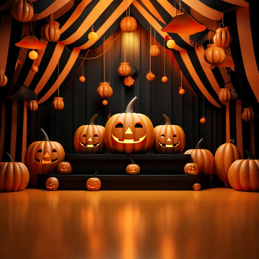 Toile de fond Scène Halloween avec citrouilles souriantes et éclatantes BRP8-214