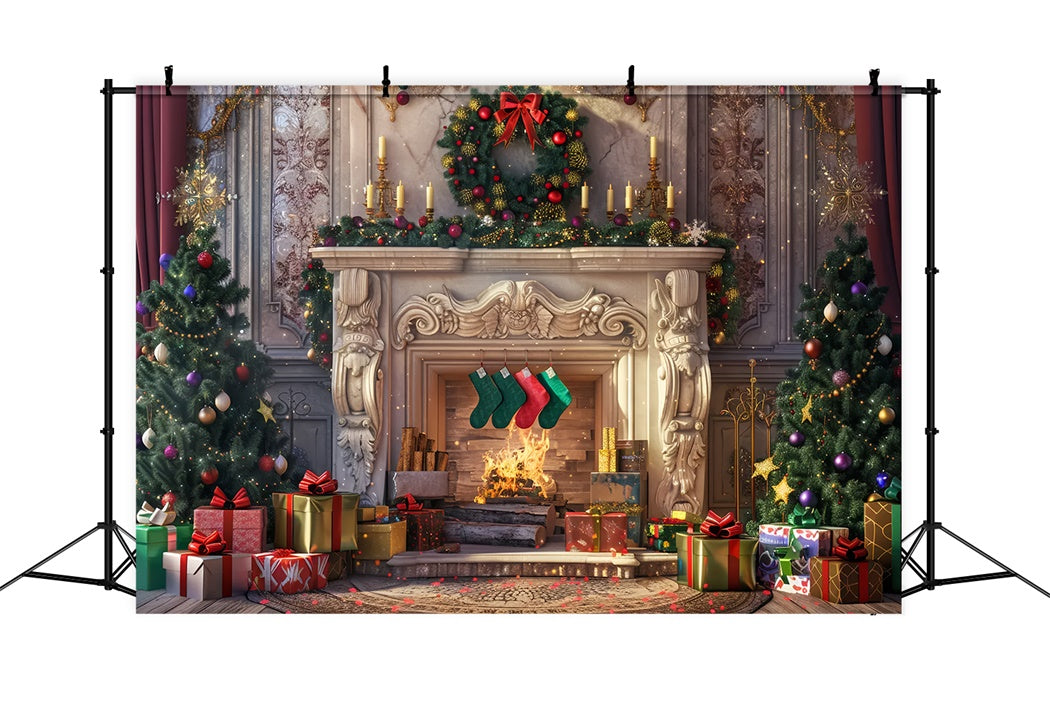 Toile de fond de Cheminée Confortable et Cadeaux de Noël BRP8-28