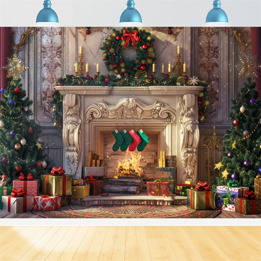 Toile de fond de Cheminée Confortable et Cadeaux de Noël BRP8-28