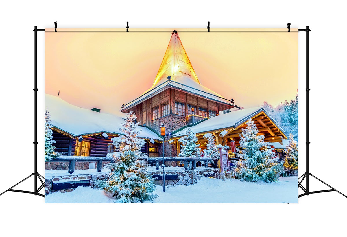 Toile de fond Scène de Noël au chalet enneigé au crépuscule BRP8-311