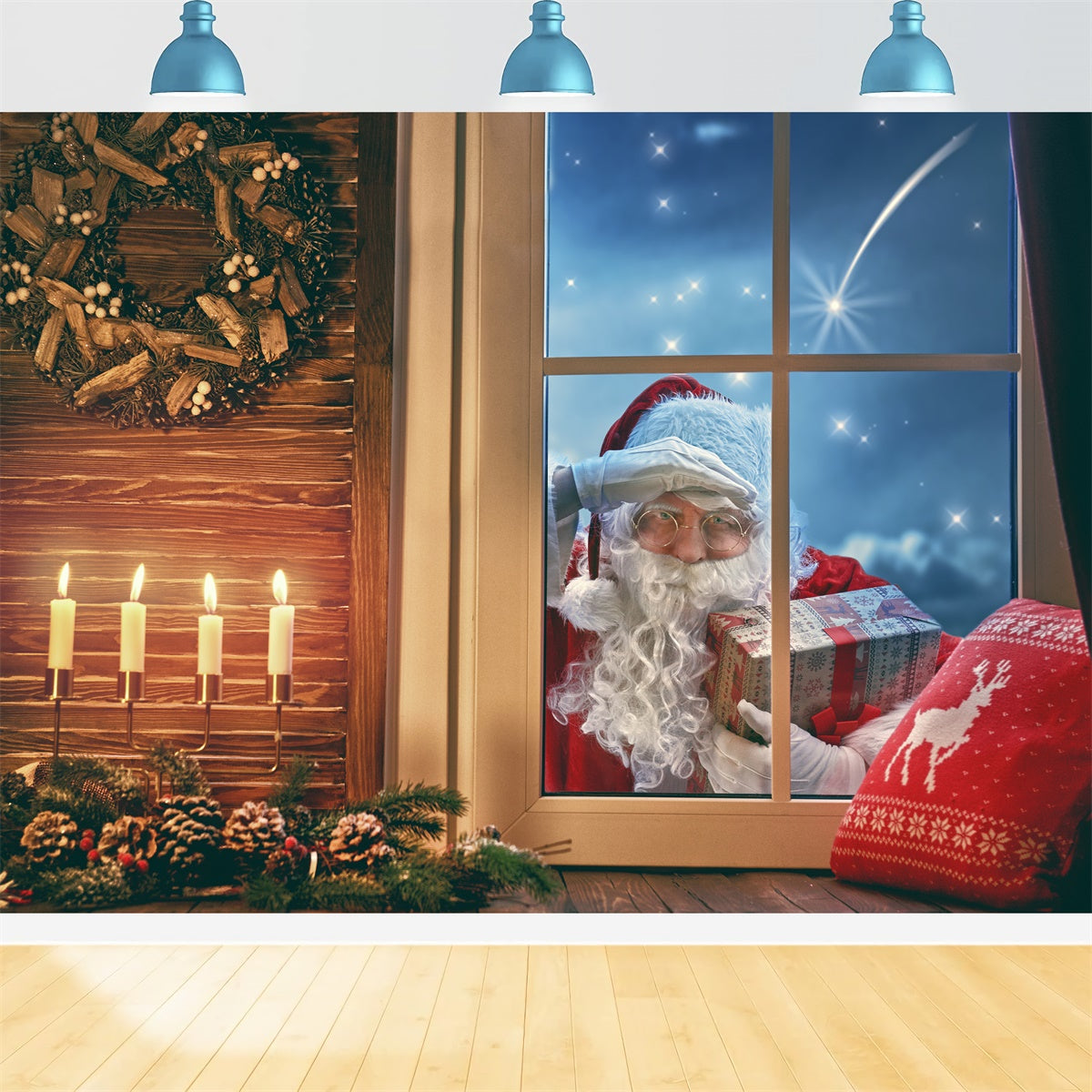 Toile de fond Noël douillet avec Père Noël et bougies BRP8-316