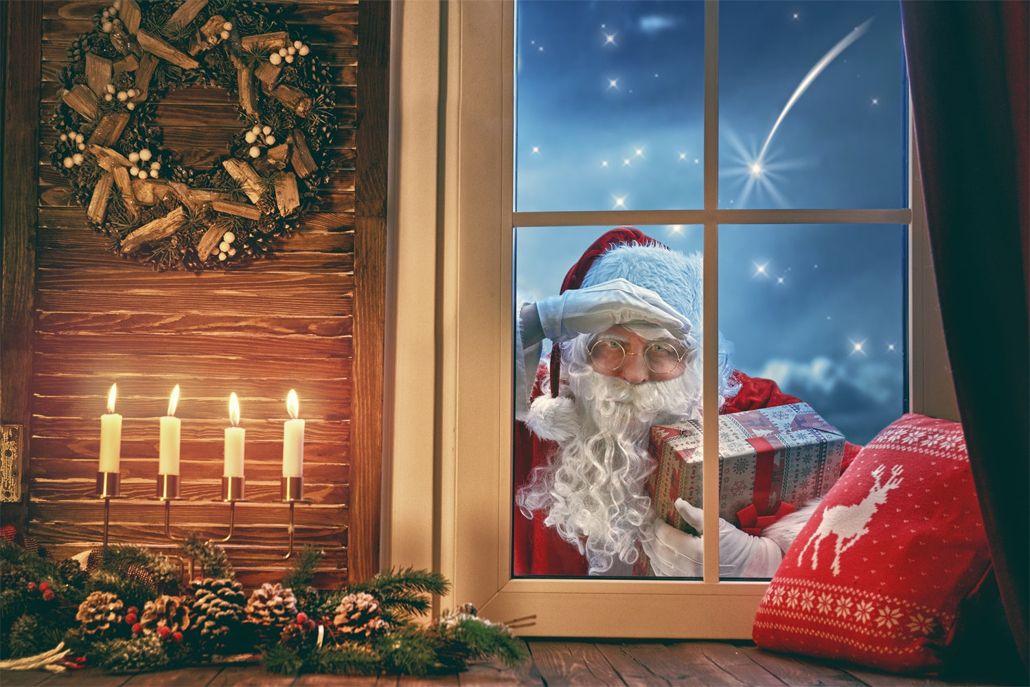 Toile de fond Noël douillet avec Père Noël et bougies BRP8-316