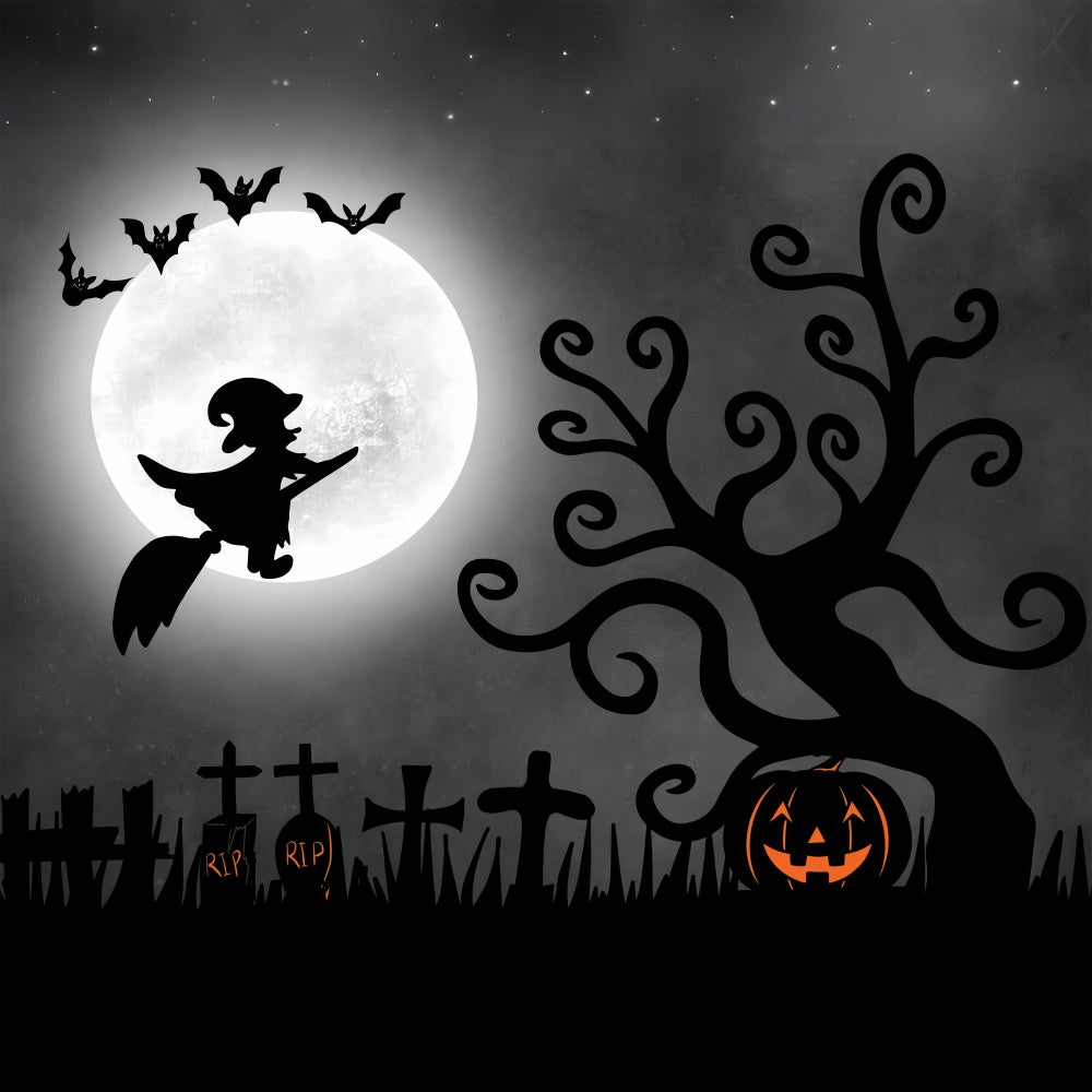 Toile de fond Sorcière volante Pleine lune d'Halloween BRP8-357