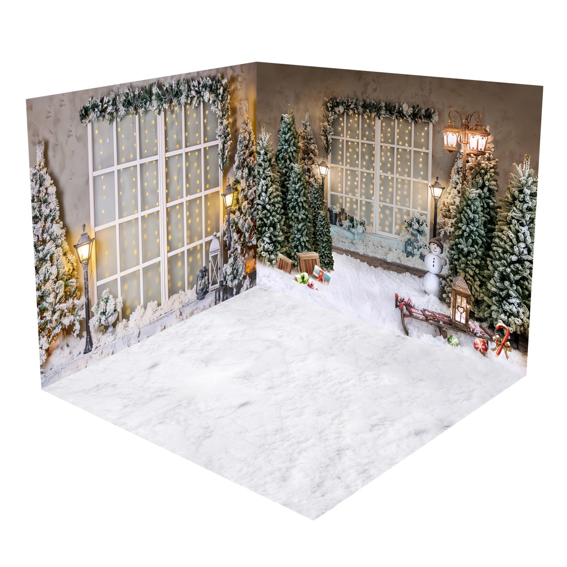 Ensemble de Salle Noël Arbres Fenêtre Enneigée avec Lanterne BRP8-373