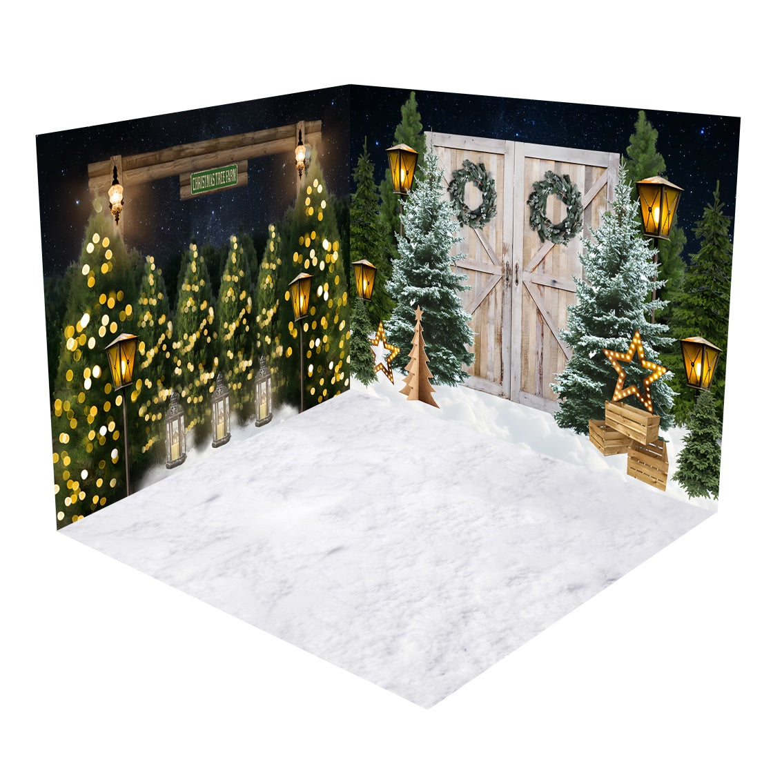 Ensemble de Salle Noël Arbres Lanterne et Couronne Porte de Grange BRP8-377