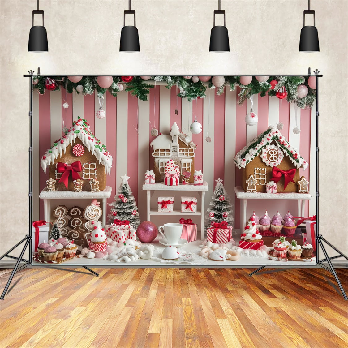 Toile de Fond Pays des Merveilles en Bonbons Roses de Noël BRP8-42