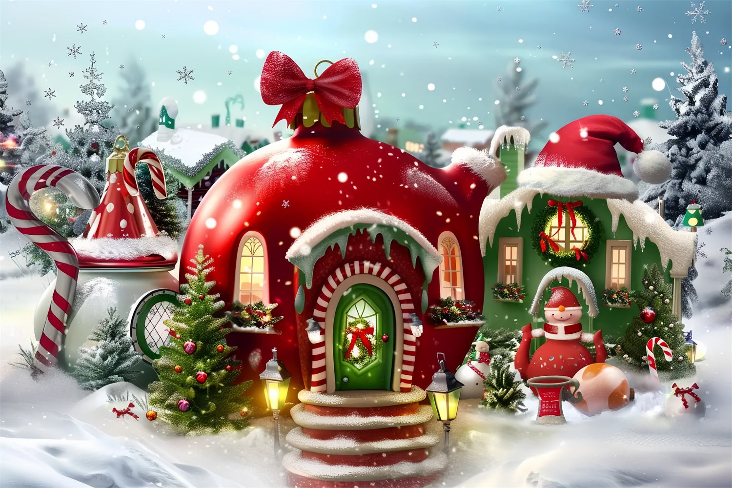 Toile de Fond Maison de l'Elf sous la Neige de Noël BRP8-56