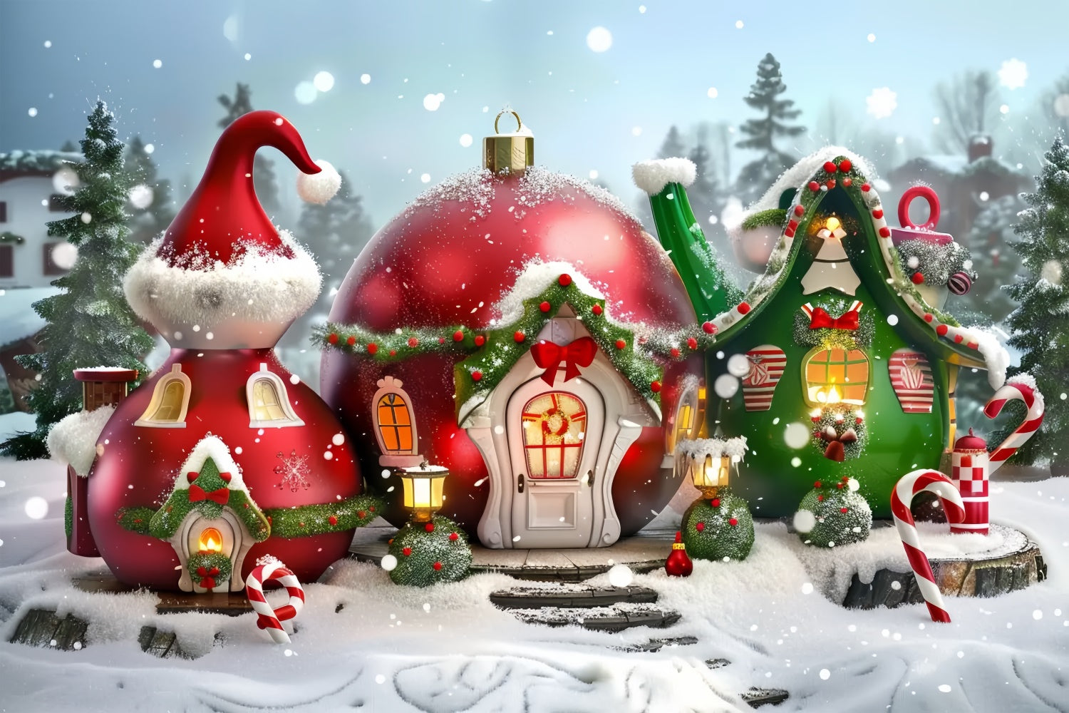 Toile de Fond Village en Théière du Père Noël BRP8-57